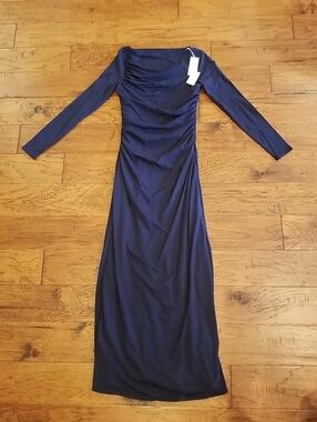 NWT Abercrombie & Fitch Modal Blend Long Sleeve Navy Ruched Maxi Dress Sz S